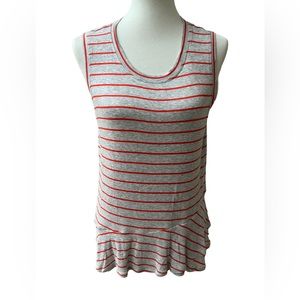 CAbi Size Small #5331 Gray Striped Tangerine Sleeveless Ruffle Tank Top